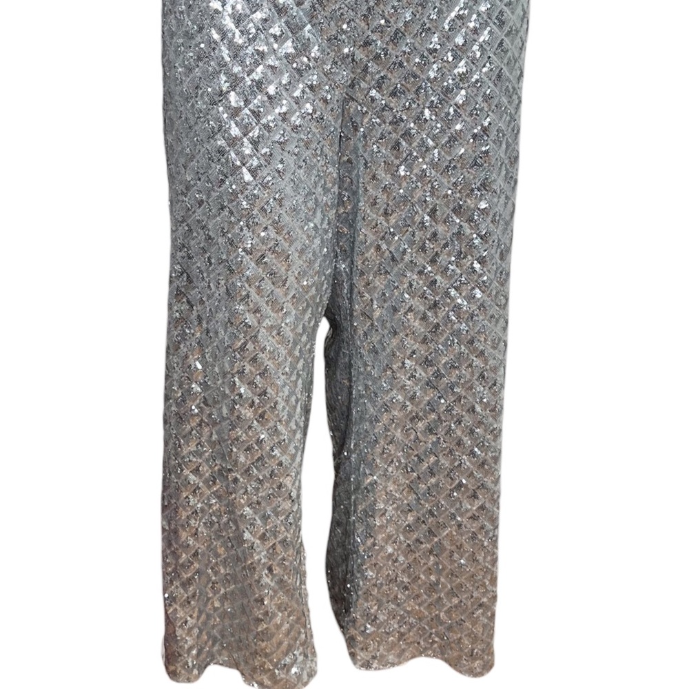 Eloquii Size 26 Renaissance Ready GLAM Silver Sequin Wide Leg Party Pants Plus - Picture 5 of 13